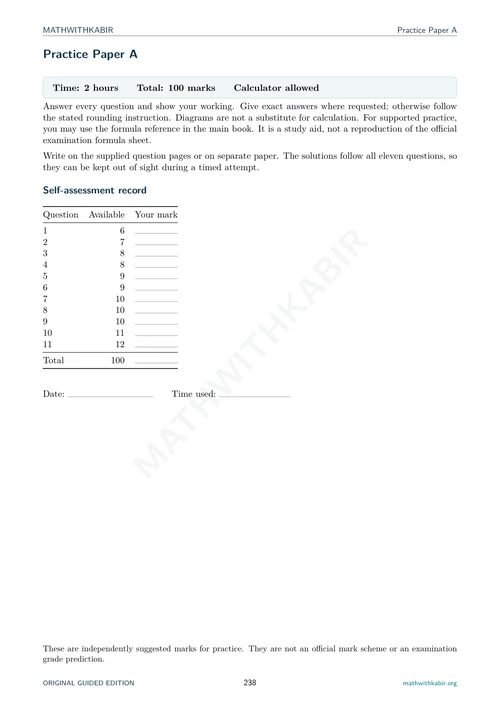 First page of Practice Paper A